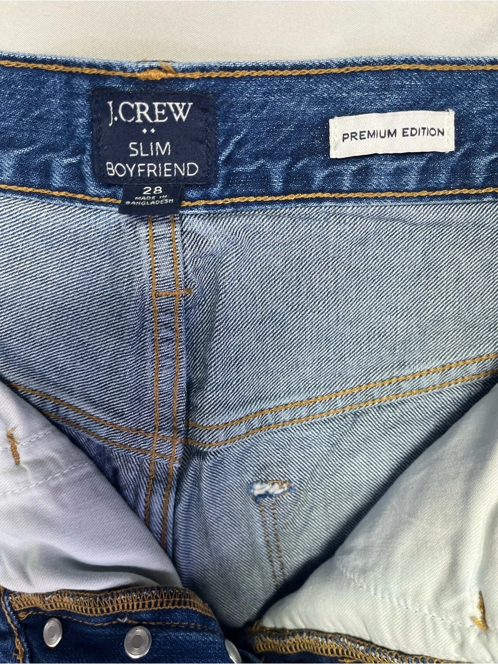 J Crew Premium Slim Boyfriend Patchwork Denim Jeans Cropped Button Fly - 28